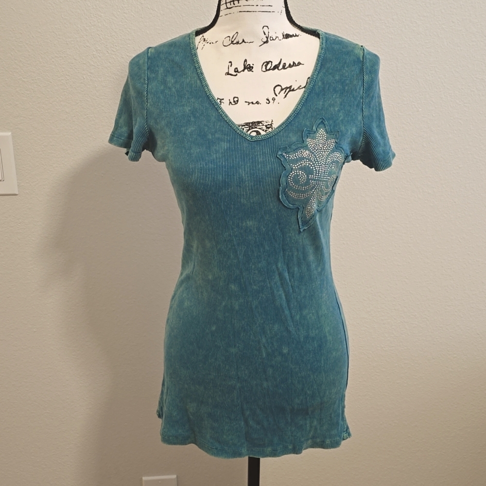 Vocal Stretchy Teal embellished top